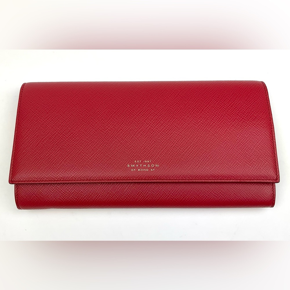 NWOT Smythson’s Marshall Travel Wallet in Red Panama Leather.